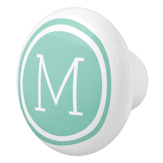 Porte En Céramique Aqua Monogramme Bouton de tiroir personnalisé