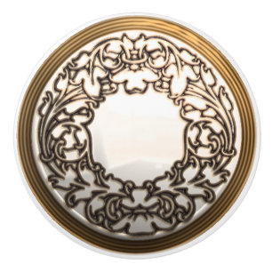 Porte En Céramique Blanc et bouton de couture floral d'or