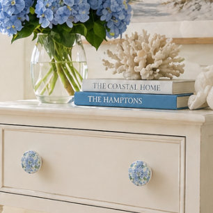 Porte En Céramique Bouton de Meuble Coastal Hydrangea Bleu