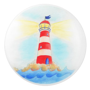 Porte En Céramique Bouton de phare d'aquarelle
