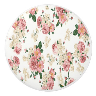 Porte En Céramique Bouton de tiroir Bouquet de roses blanches roses