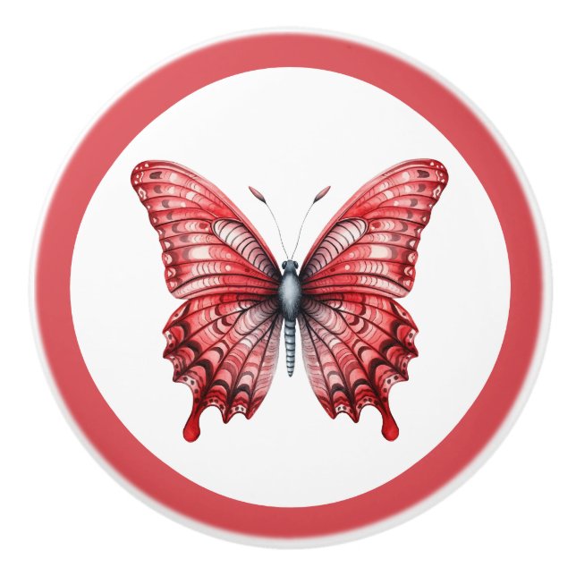 Porte En Céramique Bouton de tiroir de la fille du papillon rouge mod (Devant)