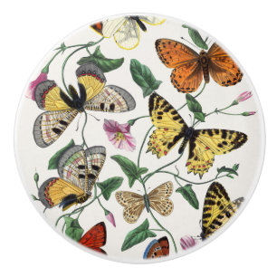 Porte En Céramique Bouton de tiroir floral papillon