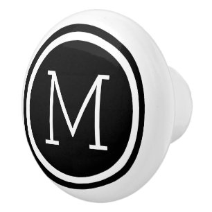 Porte En Céramique Bouton de tiroir personnalisé Monogramme noir