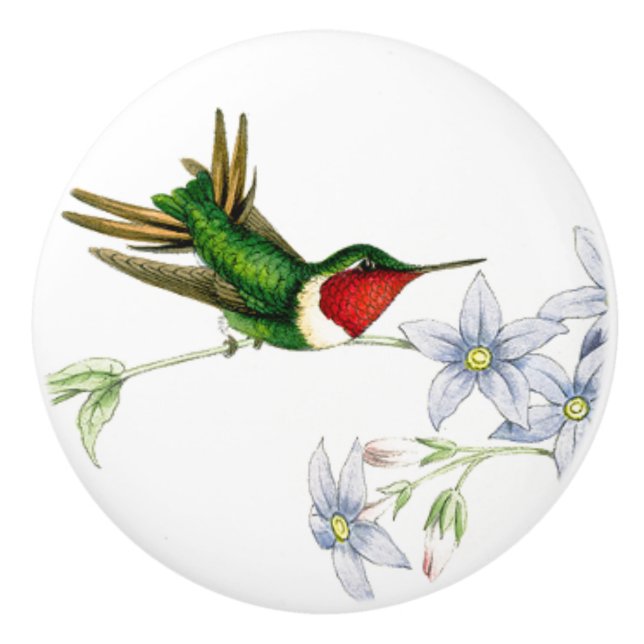 Porte En Céramique Bouton floral animal de faune d'oiseau de colibri (Devant)