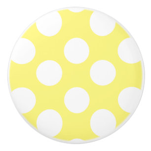 Porte En Céramique Bouton jaune et blanc de meubles de point de polka