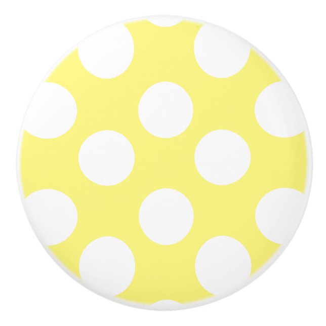 Porte En Céramique Bouton jaune et blanc de meubles de point de polka (Devant)