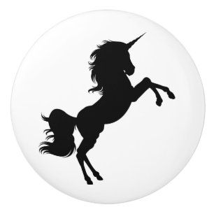 Porte En Céramique Bouton noir et blanc de conte de fées de licorne