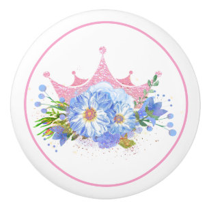 Porte En Céramique Bouton rose de traction de tiroir de couronne et