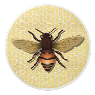 Porte En Céramique Bouton vintage de jaune de peigne d'abeille de