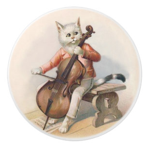 Porte En Céramique Chat blanc jouant le bouton décoratif de
