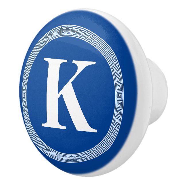 Porte En Céramique Élégant clé grecque méandre motif bleu bouton de t (Droite)