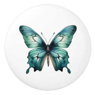 Porte En Céramique Élégant Papillon de Teal Bouton de Tiroir Turquois