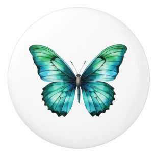 Porte En Céramique Élégant Papillon de Teal Bouton de Tiroir Turquois
