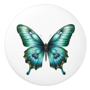 Porte En Céramique Élégant Papillon de Teal Bouton de Tiroir Turquois