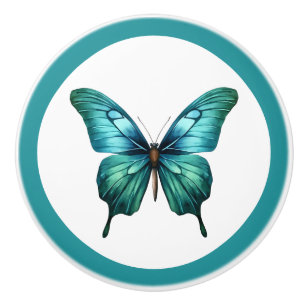 Porte En Céramique Élégant Papillon de Teal Bouton de Tiroir Turquois