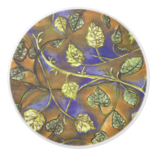 Porte En Céramique Feuilles ondulés de framboise bouton