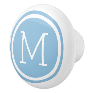 Porte En Céramique Monogramme bleu ciel - Bouton de tiroir personnali