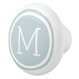 Porte En Céramique Monogramme bleu nuage - Bouton de tiroir personnal
