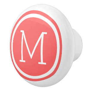 Porte En Céramique Monogramme de corail - Bouton de tiroir personnali