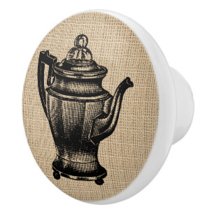 Porte En Céramique Percolateur vintage sur burlap - bouton de l'armoi