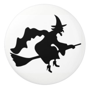 Porte En Céramique Sorcière de Halloween sur un bouton et des
