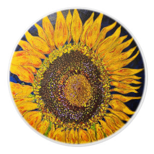 Porte En Céramique tirette à bouton de tournesol