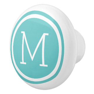 Porte En Céramique Turquoise Monogramme Bouton de tiroir personnalisé