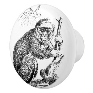 Porte En Céramique Vintage noir blanc singe à la maison bouton de déc