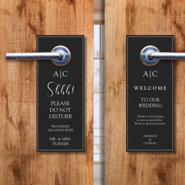 Porte Mariage de Monogramme Noir moderne Affichette de p (Créateur téléchargé)