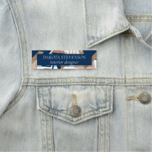 Porte-nom 80s Abstrait tendance   Marine et Rose Motif d'or