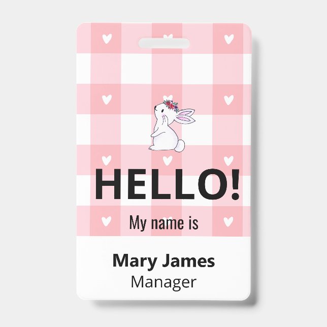 Porte-nom à carreaux roses | Badge d'identificatio (Avant)