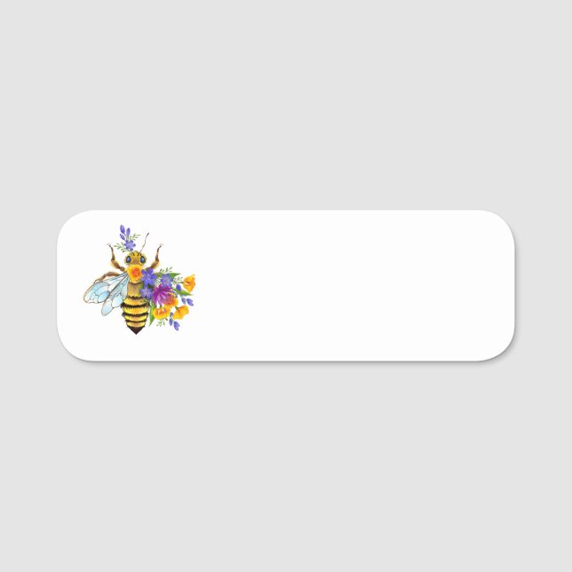 Porte-nom Abeille à fleurs avec plantes sauvages (Devant)