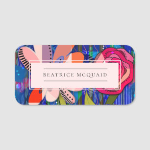 Porte-nom Abstrait floral moderne rose vif