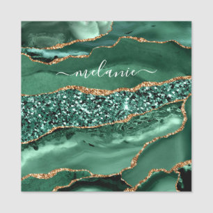Porte-nom Agate Green Gold Parties scintillant Geode Marbre