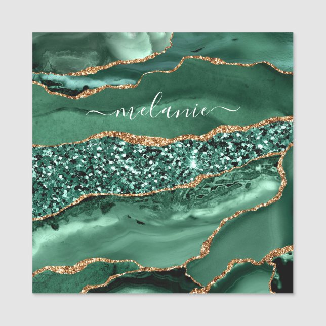 Porte-nom Agate Green Gold Parties scintillant Geode Marbre  (Devant)