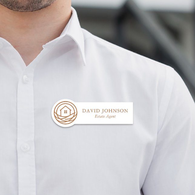 Porte-nom Agent immobilier moderne professionnel chaleureux (Modern Professional Warm Real Estate Agent Name Tag)
