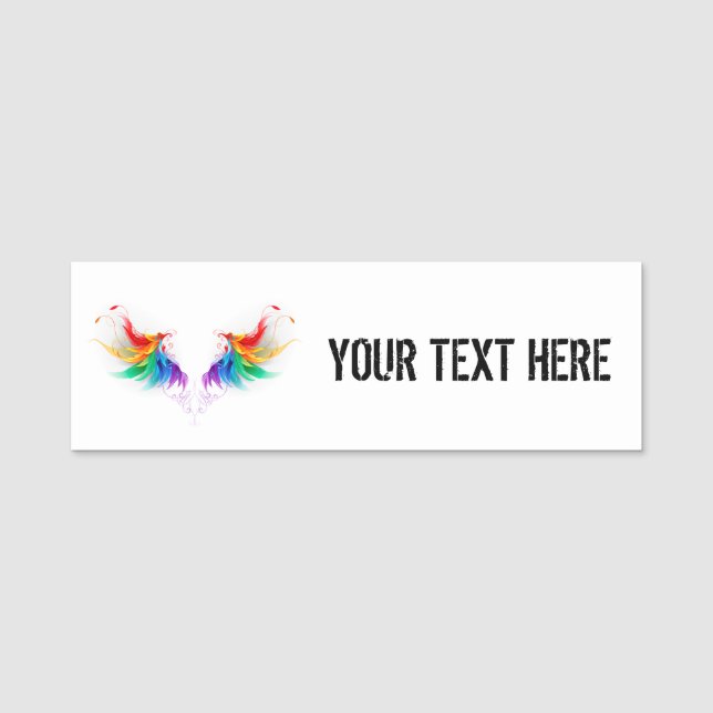 Porte-nom Ailes fluffy arc-en-ciel (Devant)