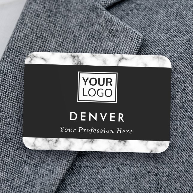 Porte-nom Ajouter des bordures d'aspect marbre avec un logo, (Add logo first name and title marble look borders name tag)