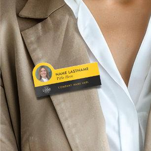 Porte-nom Ajouter un logo ID photo Bright Yellow Black Busin