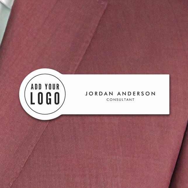 Porte-nom Ajoutez Votre Logo Simple Moderne Noir et Blanc (Créateur téléchargé)