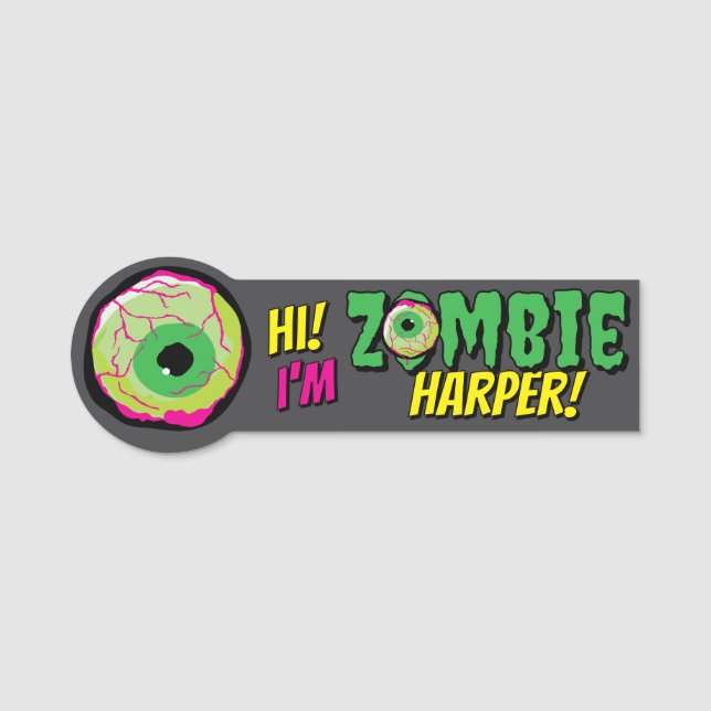 Porte-nom Amusement amusant ‘Hi I’m Zombie Personnalisé’ Hal (Devant)
