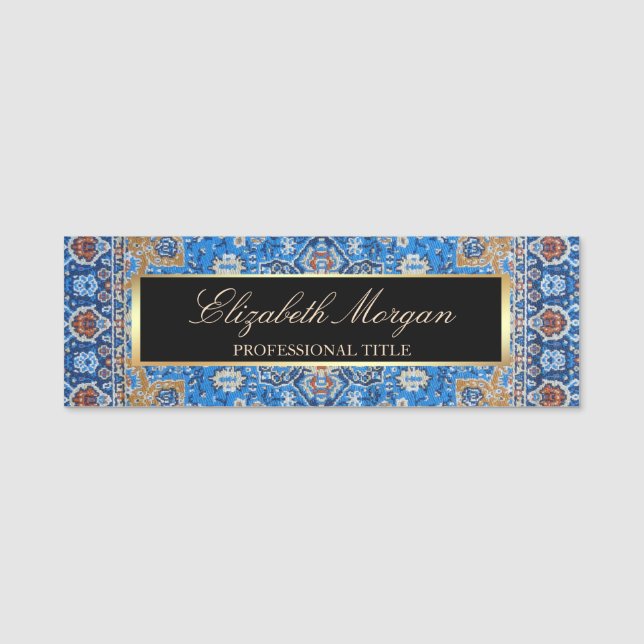 Porte-nom Antique Bleu Turc Tapis Tapis Cadre (Devant)