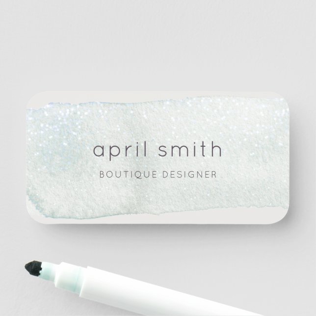 Porte-nom Aquarelle Abstraite Aqua Silver Brush Stoke (En situation)