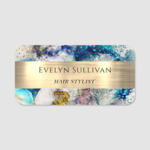Porte-nom Aquarelle bleu or argent parties scintillant