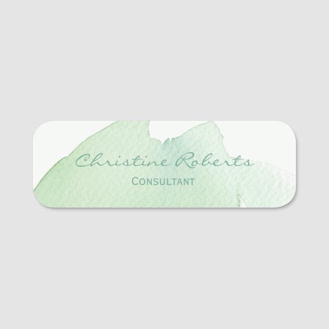 Porte-nom Aquarelle bleu vert simple et moderne (Devant)
