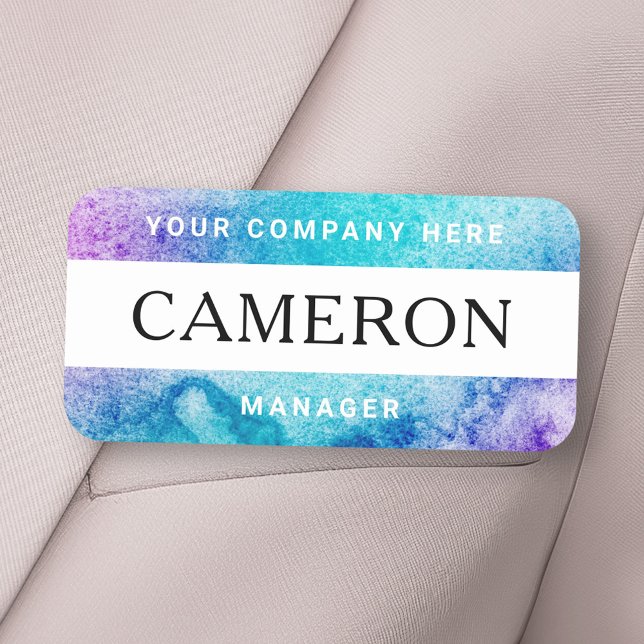 Porte-nom Aquarelle d'aqua violet nom, titre et société (Purple aqua watercolor name, title and company name tag)
