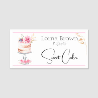 Porte-nom Aquarelle de gâteau de boulangerie rose élégant