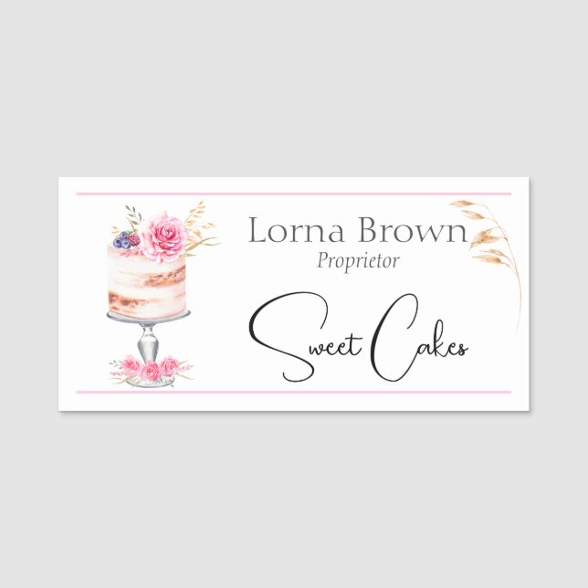 Porte-nom Aquarelle de gâteau de boulangerie rose élégant (Devant)