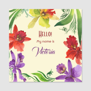 Porte-nom Aquarelle des orchidées de couleurs vives